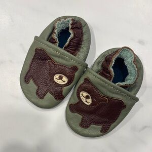 Adorable Leather Bear Kids Shoes - Green and Brown